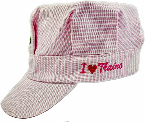 The Real Deal Girls Red Steam Engine Embroidered Train Engineers Hat with I Trains Design