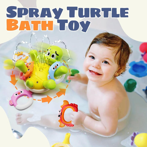 5 1-3 Sizobi Baby Bath Toys, Rechargeable Turtle Bath Toy Sprinkler for Toddler with Rings, Bathtub Fountain Spray
