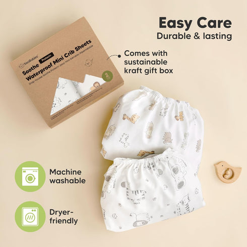2 Pack 38x26 Pack Pack and Play Sheets, Waterproof Mini Crib Sheets Fitted - Organic Cotton N Play Sheets for Graco