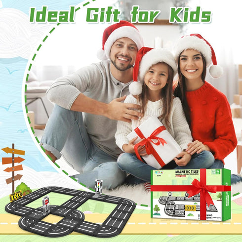 Magnetic Tiles Road Set, Magnet Tiles for Kids Ages 3-8, Montessori Educational STEM Creativity Toys for Toddlers