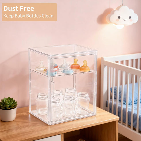 Countertop 2 Baby Bottle Storage Organizer for Cabinet, Tiers Nursery Clear Acrylic Bottles Station Organizers