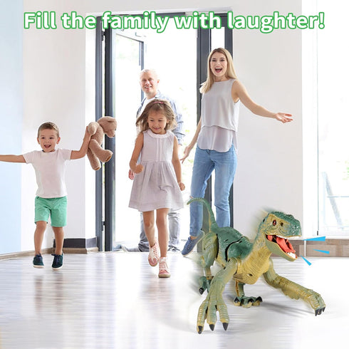 VERTOY Remote Control Dinosaur Toy - Walking Velociraptor with Light and Sound for Kids 3-12