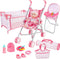 deAO Baby Doll Stroller Crib Bed Nursery Role Play Set Baby Doll
