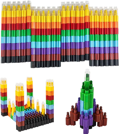 Huji Stacking Buildable 8 Colors Crayons Set, Connect Stack and Build Sideways