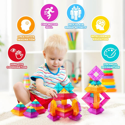 Set 30 3+, Translucent Building Block with Toy Storage Bag, Pcs Light-Passing Stacking Toys for Kids Ages STEM