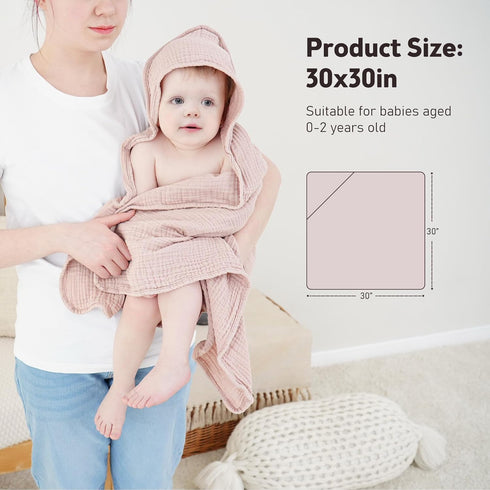 2 Pack 100% 30x30 Inch Susurration Hooded Baby Towels for Newborn Muslin Cotton Towel for BabiesHighly Absorbent