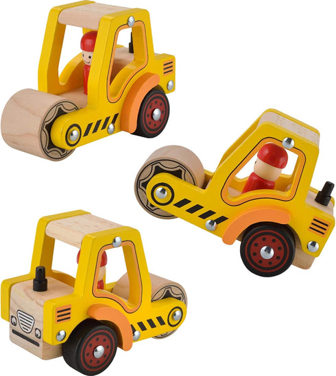 Wooden Push Car Toys for Infants 12-18 Months, 2 Pcs Baby Vehicle Toys (Cement Truck + Road Roller) for 1-2 Year Olds