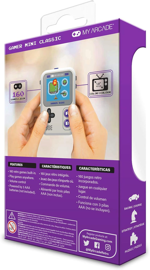 My Arcade Gamer Mini Classic-Purple, Miniature Handheld Gaming System with 160 Games