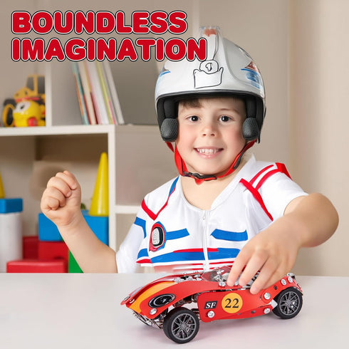 ArtCreativity Metal Model Car Building Kit, 230 PC 3D Car Model Kit for Boys, Red Vintage Toy Racecar