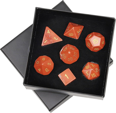 mookaitedecor 7 PCS Red Jasper Crystal Polyhedral DND Dice Set, Polished Tumbled Stones for RPG MTG Table Games Home