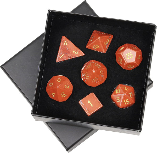 mookaitedecor 7 PCS Red Jasper Crystal Polyhedral DND Dice Set, Polished Tumbled Stones for RPG MTG Table Games Home