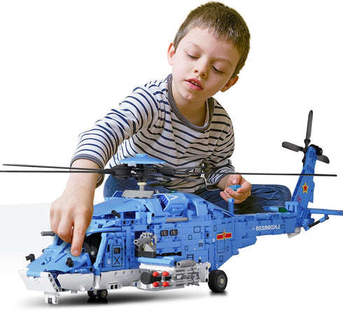 Military Helicopter Building Set Large Army Plane Model, Rotating Rotor Blades, Compatible
