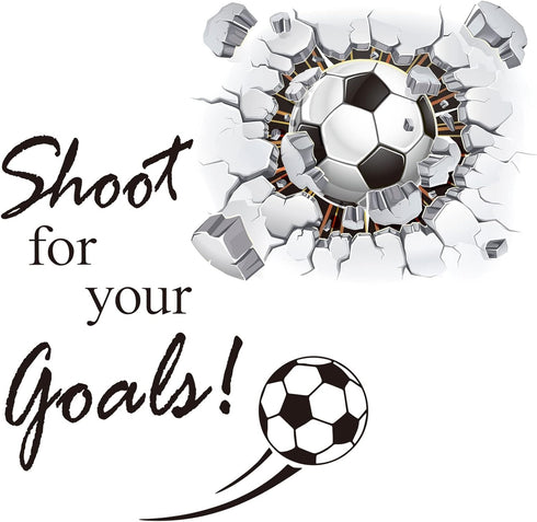 3D Soccer Wall Decal Stickers - Football Room Decor for Kid Boy Bedroom Art Decoration, Shoot for Your Goals