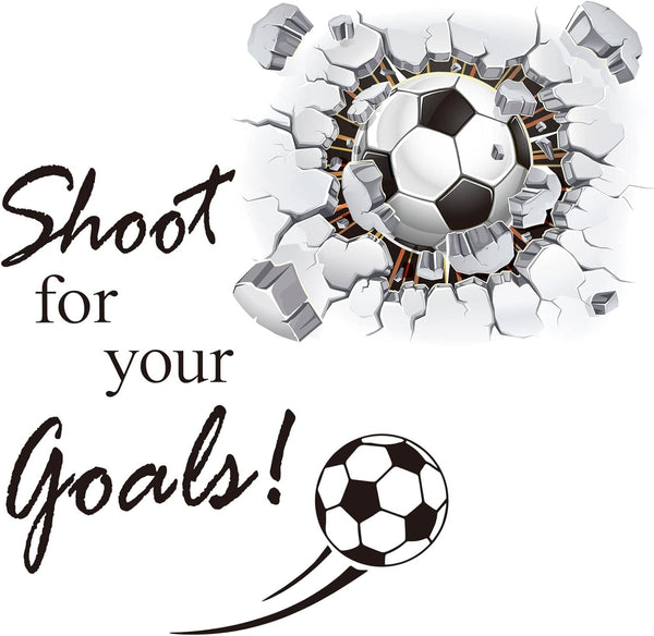 3D Soccer Wall Decal Stickers - Football Room Decor for Kid Boy Bedroom Art Decoration, Shoot for Your Goals
