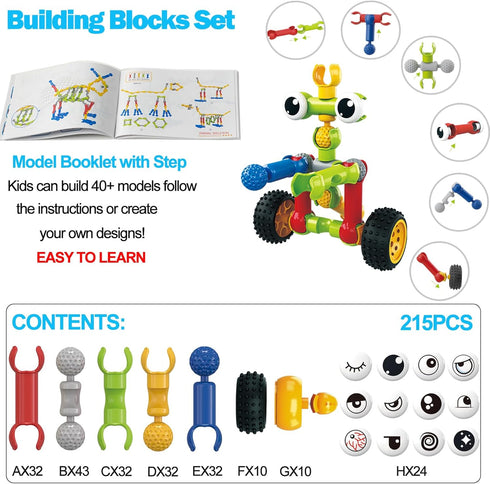 Afomida 215 Playset 4-7, 8+ PCS Creative Building Blocks Toy - Featuring Storage, Includes Dinosaur, Robot, Car