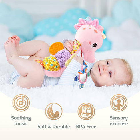 Tummy 0-3-6-12 Sumobaby Infant Baby Musical Stuffed Animal Activity Soft Toys with Multi-Sensory Crinkle, Rattle