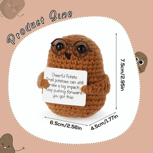 Positive Potato, 2.95 Inch Cheerful Potato Gifts with Positive Card Cute Glasses Knitted Potato Doll for New Year Gift Birthday Gifts Friends Christmas Party Decoration