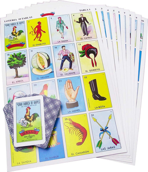 Original Jumbo Loteria Game Set in Spanish - Mexican Loteria for 10 Players