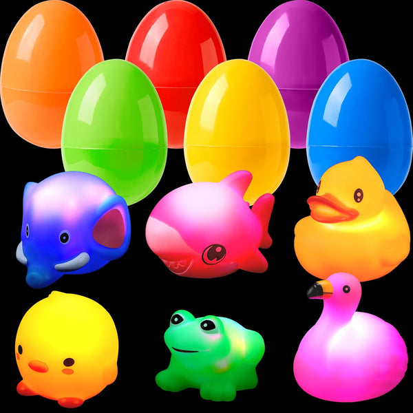 JOYIN 6 Pcs Prefilled Easter Eggs with Floating Animal Light-up Bath Toys,