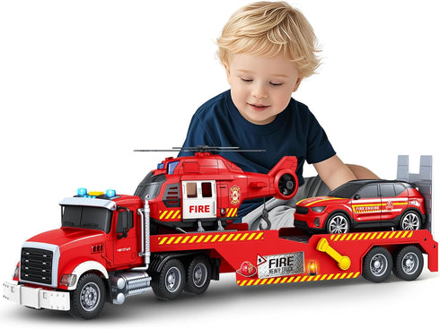 SpringFlower Extra Large Fire Truck Toys for Boys Girls with Racing Car