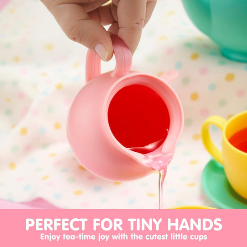 JOYIN 18PCS Pretend Role Play Tea Party Set, BPA Free Plastic Tea Set, Mini Kitchen for Kids, Gifts