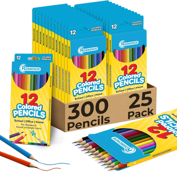 Rosmonde Colored Pencils Bulk 25 Pack | 300 Pencils, Assorted Pre Sharpened