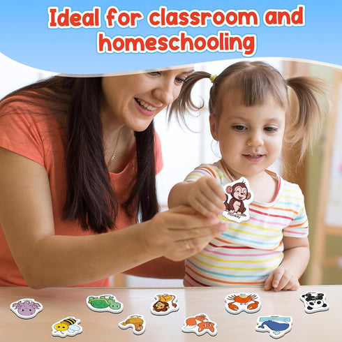 40 Animal Magnets for Kids, Refrigerator Fridge Magnets, Magnetic Animal Toys for Toddlers, Educational Toys for