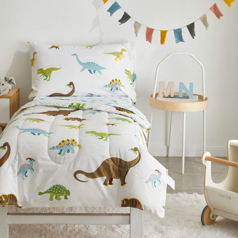 4 Set Set Pieces Toddler Bedding Dinosaur with Colorful Dinos and Monsters Toddler Comforter Sheet for Autumu