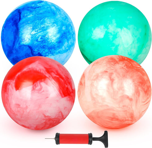AMOR PRESENT 4PCS Bouncing Ball with Pump, 8.7inch Marbleized Bouncy Balls for Kids Bouncing Sensory Play.