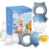Baby Fruit Food Feeder Pacifier, 6 Pcs Silicone Teething Toy for 3-24 Months, Blue & Gray Piggy Handle