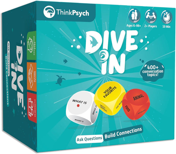Dive in - 400+ Family Conversation Starters Game, Dice & Cards for Ages 6-99, Best Family Games