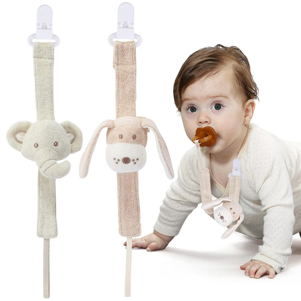 Pacifier Clip - 2 Pack Baby Holder for Boys and Girls, Fits Many Pacifiers & Teething Toys, Ideal Baby Gift