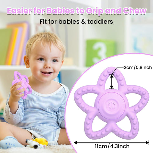 Mukoiber 3-6 Months/6-18 3 Vibrating Teether for Baby - Dual Use Vibrating Soother for Months & Sensory Toys for Kids