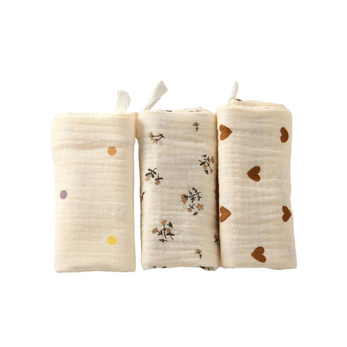 COYENRAT 3PCS 4-Layer Cotton Handkerchief Face Towel Gentle and Absorbent Drooling Bib Mouth Wipe Cloth for Bathing