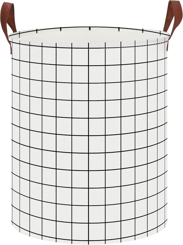 CLOCOR Collapsible Round Laundry Hamper - Large Storage Basket for Boys and Girls - White Check