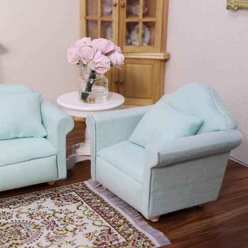 Dollhouse Couch Miniature Furniture Sofa with Pillows for Living Room Desktop Decoration Fabric Sofa Mini Home Scene