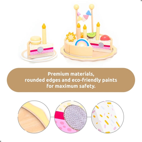 Playset 3 4 5 UMU Wooden Birthday Cake Pretend Kitchen Toy with Candles Numbers Fruits & Toppings Wooden Play Food