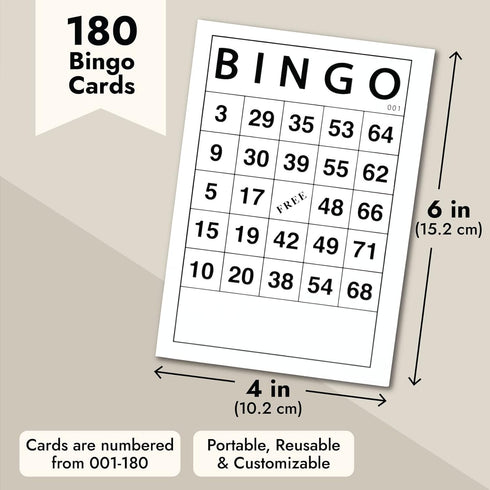 Juvale 180 Sheets Reusable Paper Bingo Cards Bulk - Disposable Number Game Set for Large Groups