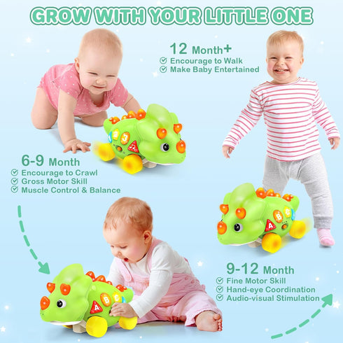 1 Tummy 6-12-18 1-3 Musical Dinosaur Toys for Year Old Baby - Time Light up Toys for Newborn Infant, Crawling Toys