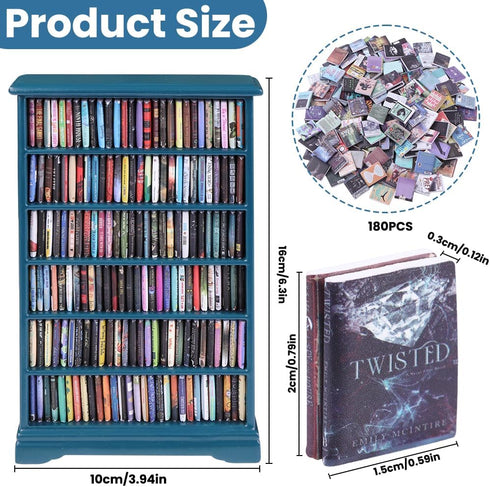 180pcs DIYDEC Mini Bookshelf with Mini Books Miniature Blue Bookshelf Ornament Tiny Small Library Decor Shake Away Your