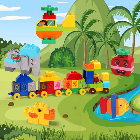 116 3 Creative Building Blocks - Pieces Large-Size Blocks, Build Train Animal, Ideal STEM Toy for Year Old Kids