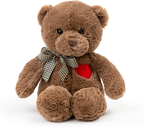 11.4” Small Teddy Bear with Heart - Cute Brown Stuffed Animals for Valentines Day Gifts