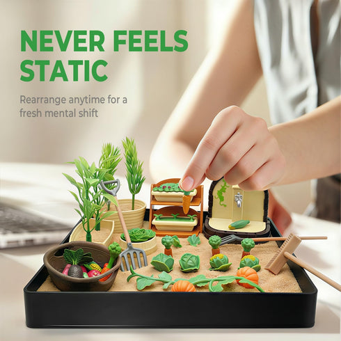 HouseBegan Vegetable Zen Garden for Desk, Build Your Own Mini Vegetable World, Desktop Sand Garden Kit, Interactive