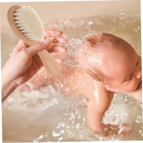 Set KOMBIUDA Hair Brush with Soft Bristles and Comb Gentle Scalp Cleaning and Bath Brush for Newborns Parents