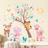 Supzone Jungle Animals Tree Wall Decals Pink Elephant Giraffe Wall Stickers for Kids Girls Bedroom Living Room Baby