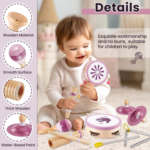 1-3, 1 2 3 4 5+ BUYGER Wooden Musical Instruments for Toddler Baby Montessori Percussion Instruments Toys Music