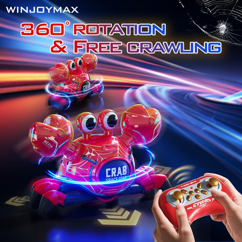 WINJOYMAX 360-Degree 2.4GHz 3 4 5 6 7 8 9 10 Remote Control Robot Crab Toy, Rechargeable With LED Lights And Music