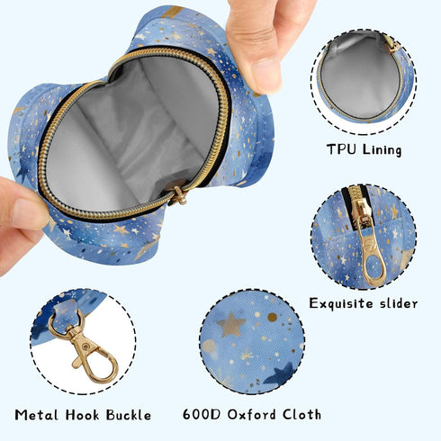 Pacifier Holder with Clip Pacifier Case for Diaper Bag Round Baby Pacifier Pouch Box Bag Portable Blue Romantic Golden