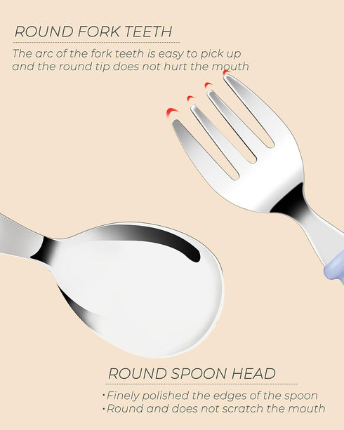DF DUALFERV 10 pcs Toddler Utensils, Stainless Steel Silverware Set with Round Handle, BPA Free