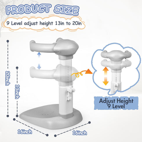 6 Anti-Pinch Adjustable Baby Bath Stand with Anti-Slip Base, Sturdy Baby Stand Up Shower, Huggable Bear Stand Bath